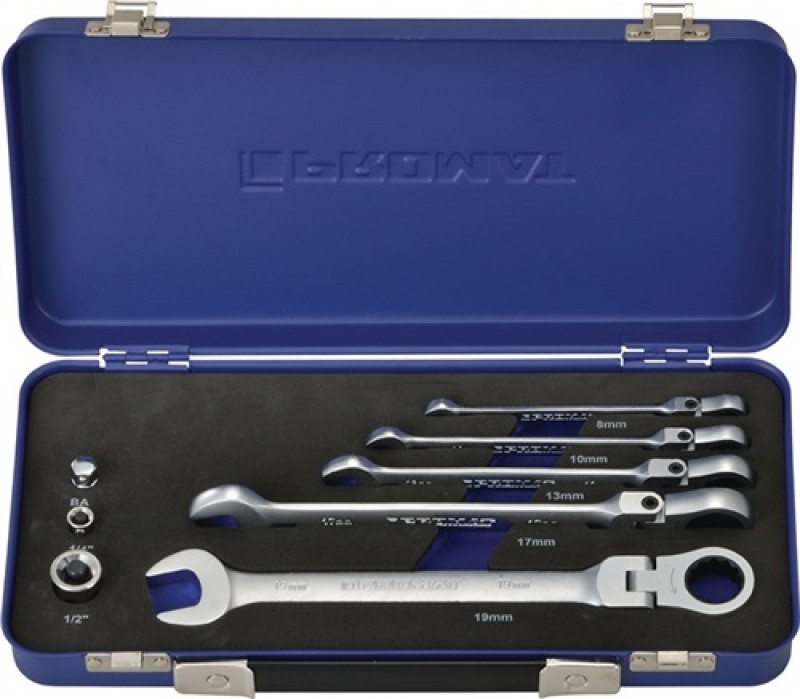 Knarrenringmaulschl.satz 8 tlg. SW 8 - 19 mm 72 Zähne mit Flexkopf ger. Form PR Knarrenringmaulschl.satz 8 tlg. SW 8 - 19 mm 72 Zähne mit Flexkopf ger. Form PR