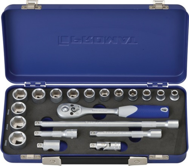 Steckschlüsselsatz 3/8 Zoll 20 tlg. 8-22 mm 6 KT Hebelumschaltknarre 30 Z.PROMAT Steckschlüsselsatz 3/8 Zoll 20 tlg. 8-22 mm 6 KT Hebelumschaltknarre 30 Z.PROMAT