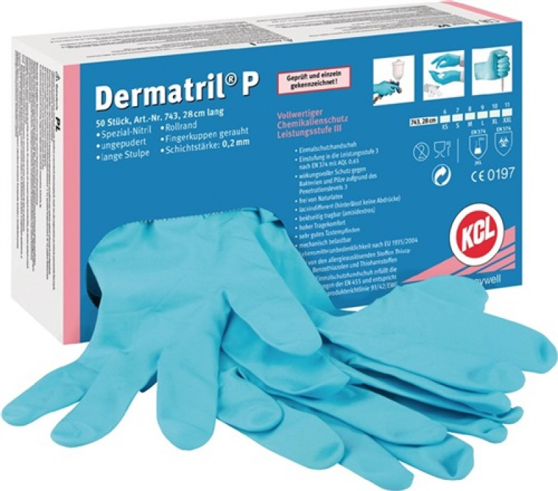 Einweghandschuhe Dermatril P 743 Gr.11 blau Nitril EN 374,EN 455 Kat.III Einweghandschuhe Dermatril P 743 Gr.11 blau Nitril EN 374,EN 455 Kat.III