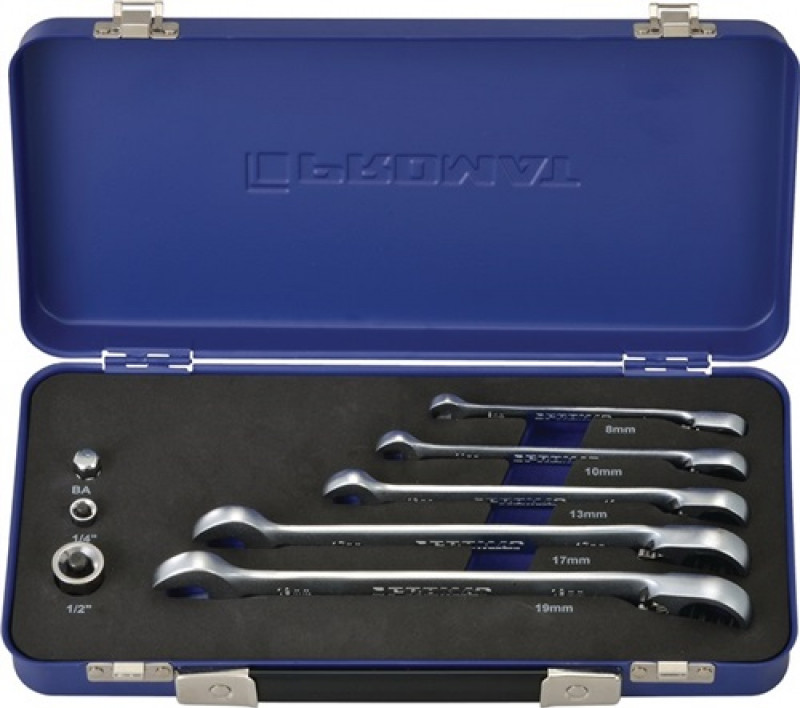 Knarrenringmaulschl.satz 8 tlg.SW 8-19 mm 72 Zähne umschaltb. Maulst.15 Grad PR