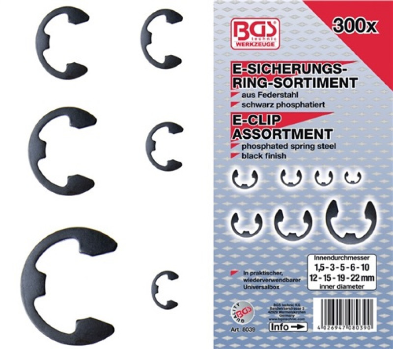 E Sicherungsringsortiment 300-teilig BGS E Sicherungsringsortiment 300-teilig BGS