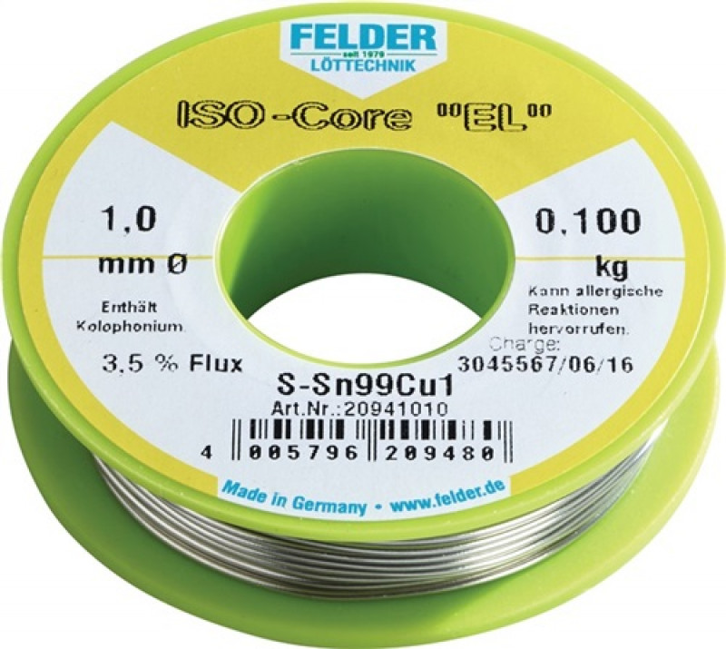 Lötdraht ISO-Core® EL 1mm 250g S-Sn99Cu1 FELDER Lötdraht ISO-Core® EL 1mm 250g S-Sn99Cu1 FELDER