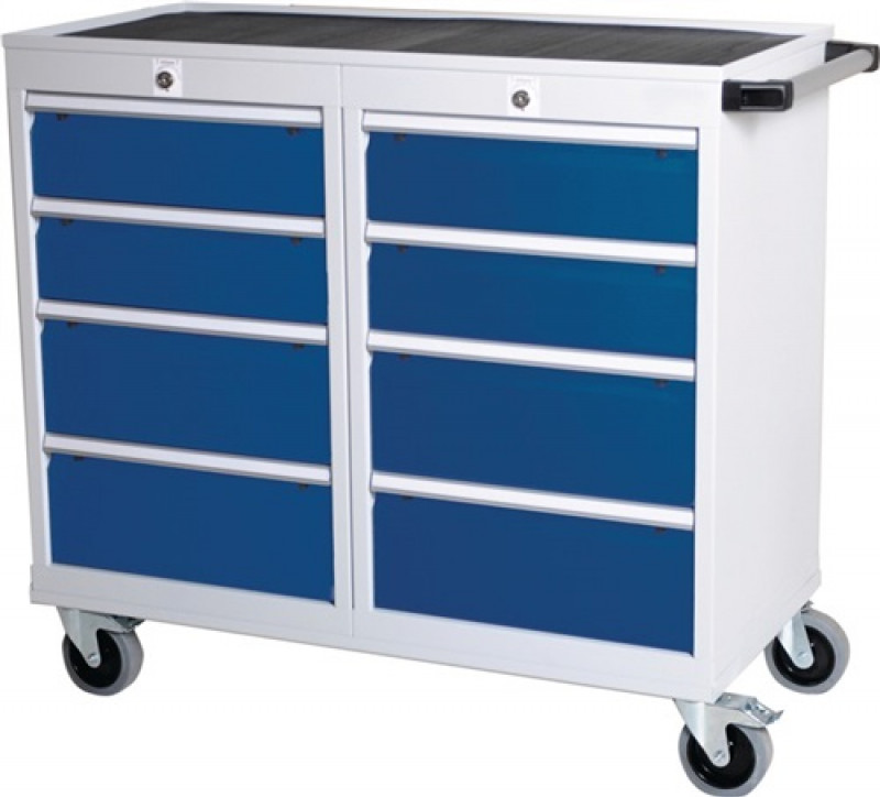 Werkbank B1060xT500xH1005mm Buche Multiplex lichtgrau signalblau Anz.Schubl.8 Werkbank B1060xT500xH1005mm Buche Multiplex lichtgrau signalblau Anz.Schubl.8