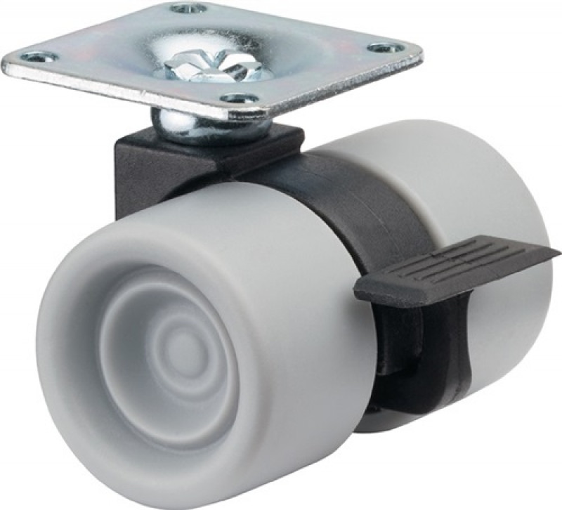 Kunststoff-Doppelrolle m.Feststeller 38mm 60kg m.Feststeller Ku.grau 47x47mm Kunststoff-Doppelrolle m.Feststeller 38mm 60kg m.Feststeller Ku.grau 47x47mm