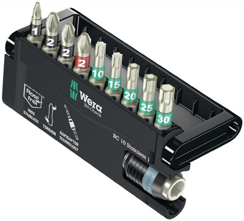 Edelstahlbitsortiment BC 10 Stainless 1 10tlg.PH/PZD/T/Schnellw.Halter WERA