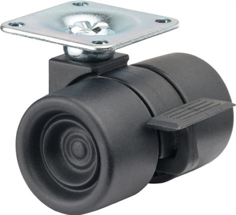 Kunststoff-Doppelrolle m.Feststeller 38mm 60kg m.Feststeller Ku.schwarz 47x47mm
