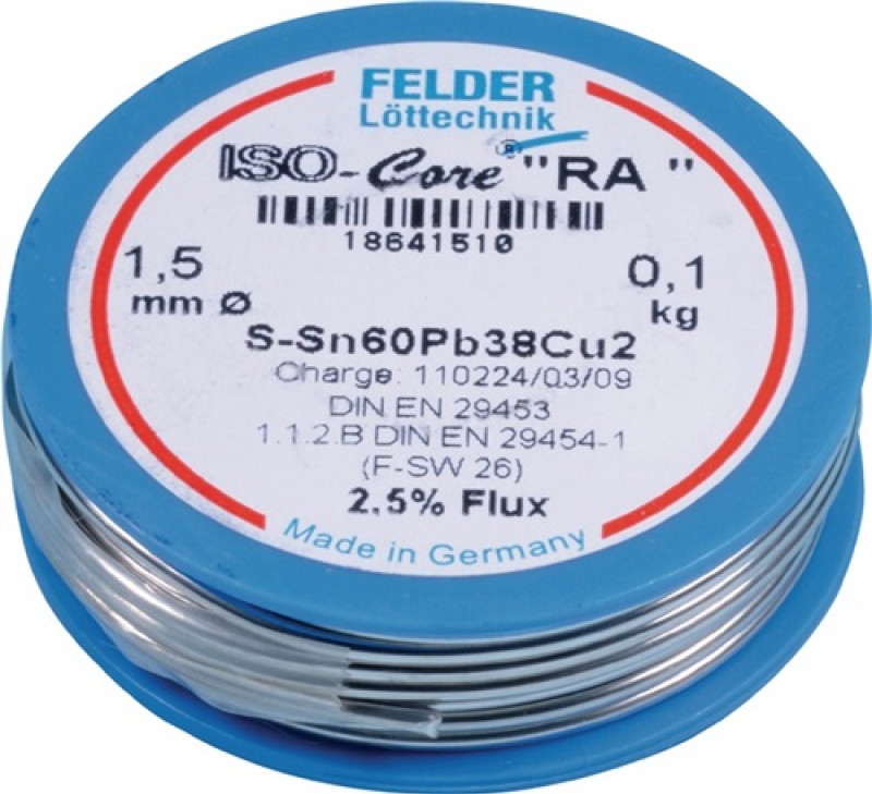 Lötdraht ISO-Core® RA 1,5mm 100g S-Sn60Pb38Cu2 FELDER Lötdraht ISO-Core® RA 1,5mm 100g S-Sn60Pb38Cu2 FELDER