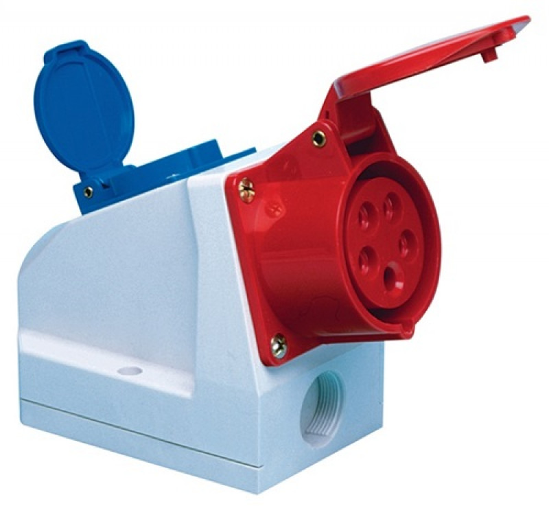 CEE-Wanddose 32 A 400 V Steckerst.6 h m.Schutzkontaktsteckdose IP44 CEE-Wanddose 32 A 400 V Steckerst.6 h m.Schutzkontaktsteckdose IP44