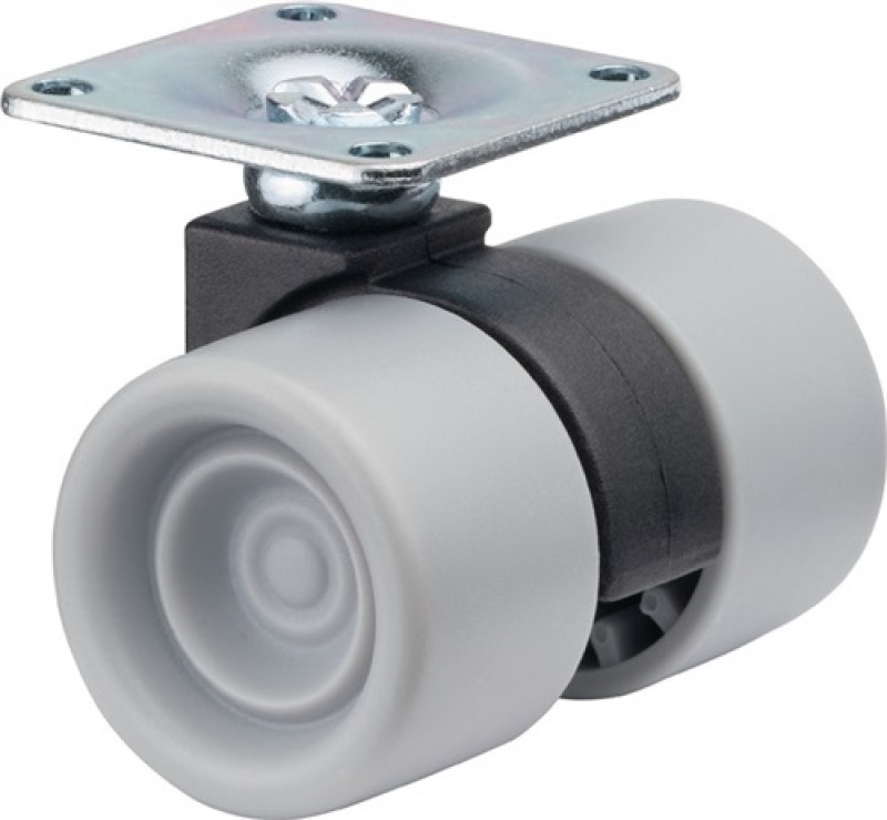 Kunststoff-Doppelrolle 38mm 60kg o.Feststeller Ku.grau 47 x 47mm