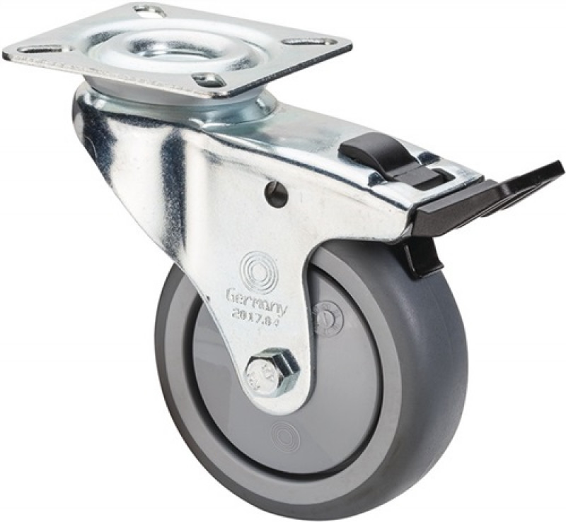 Lenkrolle m.Feststeller D.50mm Trgf.50kg m.Platte Kugell.Gum.grau