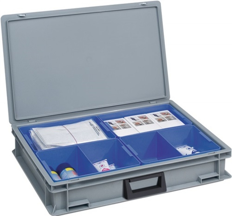 Ku.-Koffer L600xB400xH133mm PP 1 Griff 4Einsatzkästen+Schiebeverschluss grau 24l Ku.-Koffer L600xB400xH133mm PP 1 Griff 4Einsatzkästen+Schiebeverschluss grau 24l