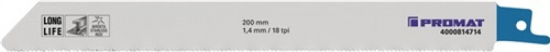 Säbelsägeblatt L.200mm MET TPI 18 1,4mm gefr.,gewellt 5 St./Karte PROMAT Säbelsägeblatt L.200mm MET TPI 18 1,4mm gefr.,gewellt 5 St./Karte PROMAT