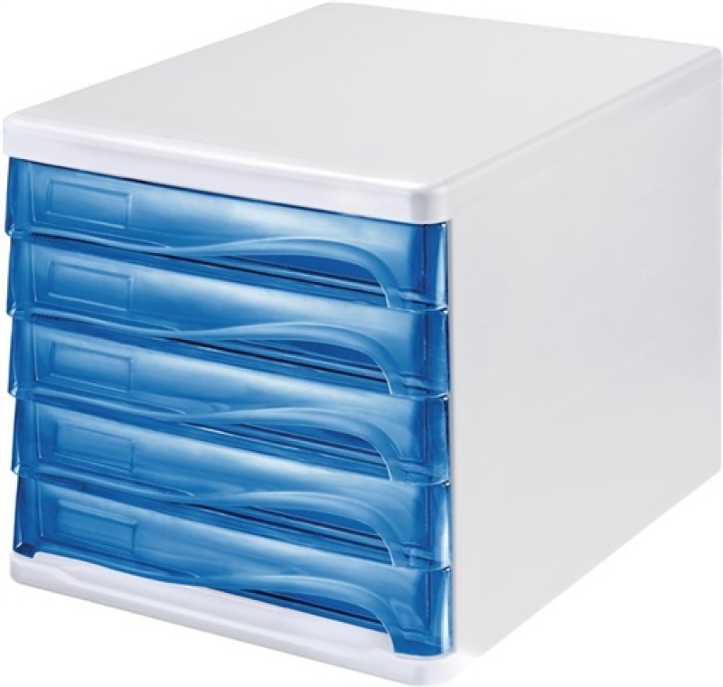 Ablagebox 5 Schubl.lichtgrau/blautransparent Ku.H245xB265xT340mm HELIT Ablagebox 5 Schubl.lichtgrau/blautransparent Ku.H245xB265xT340mm HELIT