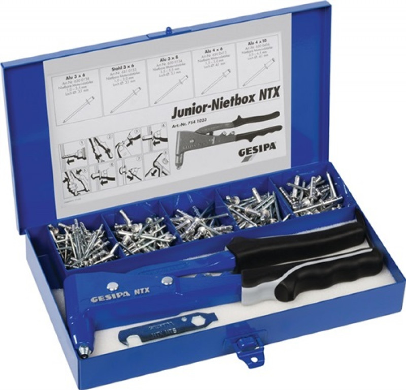 Blindnietsortiment Junior 352tlg.NTX u.Blindniet Alu/Stahl,Stahl/Stahl i.Blechk. Blindnietsortiment Junior 352tlg.NTX u.Blindniet Alu/Stahl,Stahl/Stahl i.Blechk.