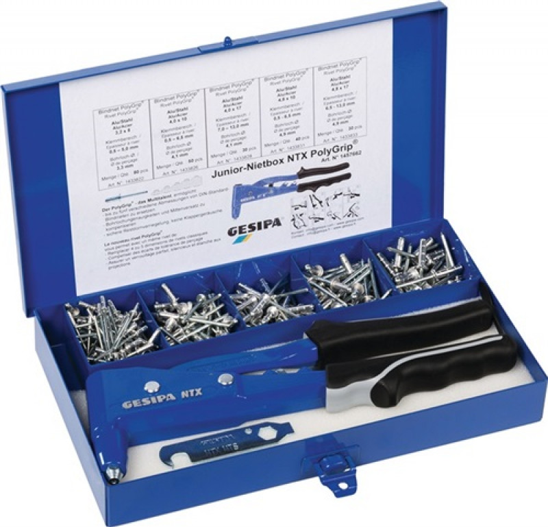 Blindnietsortiment Junior-Nietbox PolyGrip® 352tlg. i.Blechkoffer GESIPA Blindnietsortiment Junior-Nietbox PolyGrip® 352tlg. i.Blechkoffer GESIPA