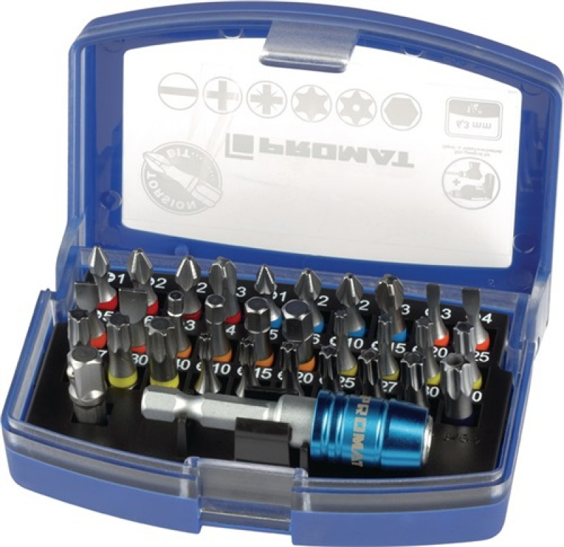 Bitsortiment 32 tlg. Torsionsbits Farbringe Schlitz/PH/PZD TX/TX-BO/6-KT Bitsortiment 32 tlg. Torsionsbits Farbringe Schlitz/PH/PZD TX/TX-BO/6-KT
