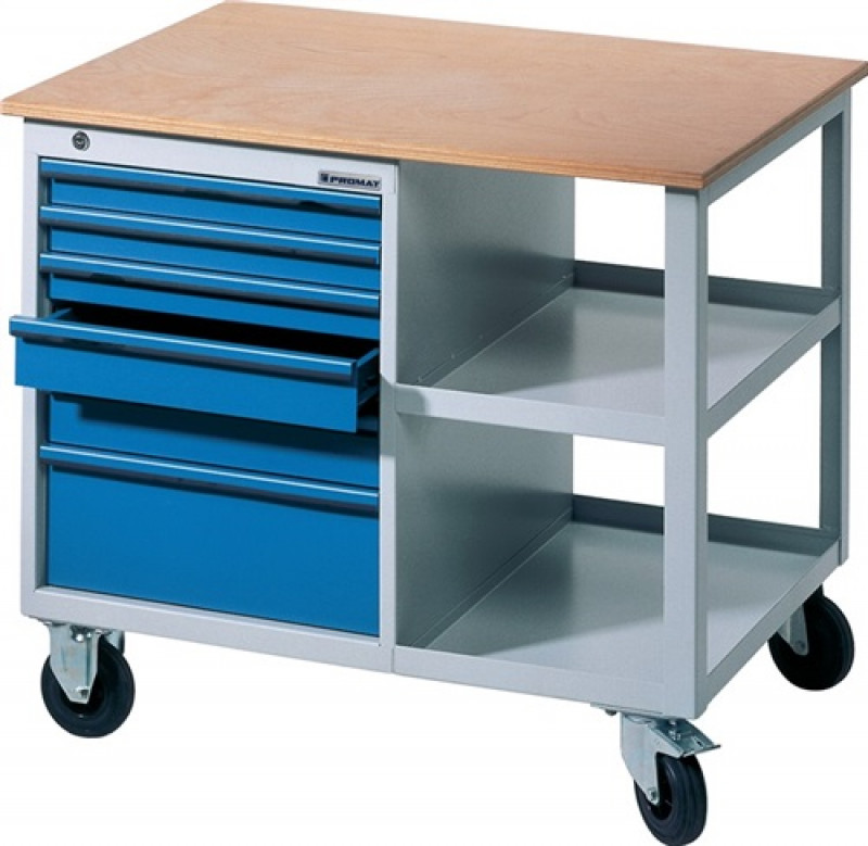 Werkbank BT495 B885xT605xH805mm Buche lichtgrau blau Anz.Schubl.6 fahrbar Werkbank BT495 B885xT605xH805mm Buche lichtgrau blau Anz.Schubl.6 fahrbar