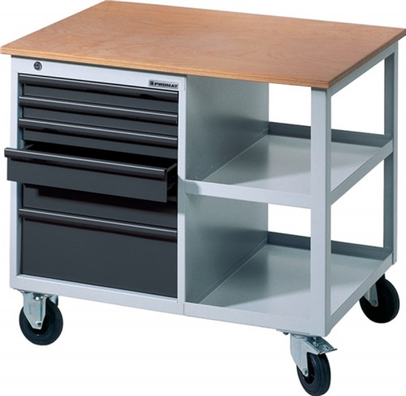 Werkbank BT495 B885xT605xH805mm Buche lichtgrau anthr.grau Anz.Schubl.6 fahrbar