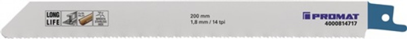 Säbelsägeblatt L.200mm TPI 14 1,8mm gefr.,gewellt 5 St./Karte PROMAT Säbelsägeblatt L.200mm TPI 14 1,8mm gefr.,gewellt 5 St./Karte PROMAT