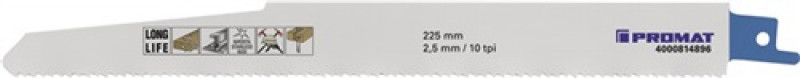 Säbelsägeblatt L.225mm B.22mm MET TPI 10 2,5mm gefr.,gewellt 3 St./Karte PROMAT Säbelsägeblatt L.225mm B.22mm MET TPI 10 2,5mm gefr.,gewellt 3 St./Karte PROMAT