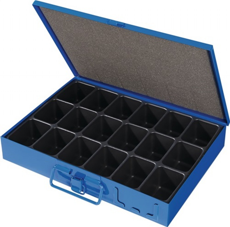 Sortimentskasten B340xT240xH50mm 18 Fächer m.Beschriftungsschild blau Sortimentskasten B340xT240xH50mm 18 Fächer m.Beschriftungsschild blau