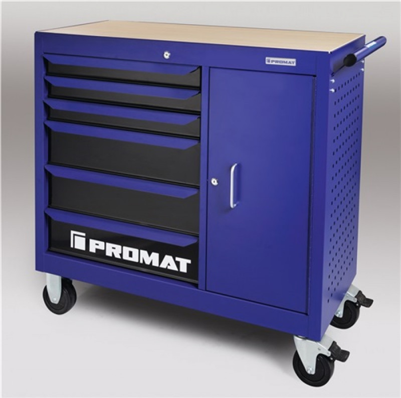 Rollwerkbank 6Schubl. f. 25kg 1Tür 400kg belastbar BxHxT:1042x459x859mm Promat Rollwerkbank 6Schubl. f. 25kg 1Tür 400kg belastbar BxHxT:1042x459x859mm Promat