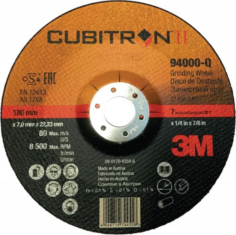 Schruppscheibe Cubitron II D180xS7mmKörnung 36 gekr.INOX Bohr.22,23mm 3M Schruppscheibe Cubitron II D180xS7mmKörnung 36 gekr.INOX Bohr.22,23mm 3M