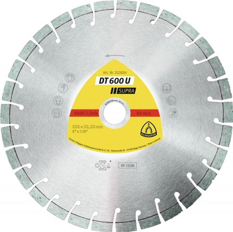Diamanttrennscheibe DT 600 U Supra D.180mm Bohr.22,23mm 9mm 20mm KLINGSPOR Diamanttrennscheibe DT 600 U Supra D.180mm Bohr.22,23mm 9mm 20mm KLINGSPOR