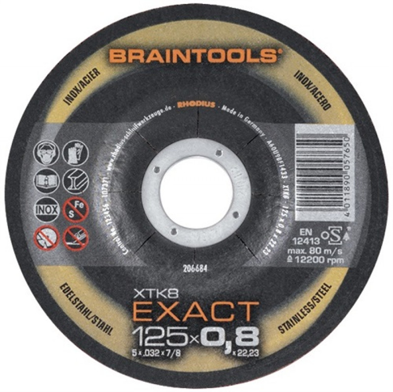 Trennscheibe XTK8 D115x0,8mm gekr.INOX Bohrung 22,23mm RHODIUS Trennscheibe XTK8 D115x0,8mm gekr.INOX Bohrung 22,23mm RHODIUS