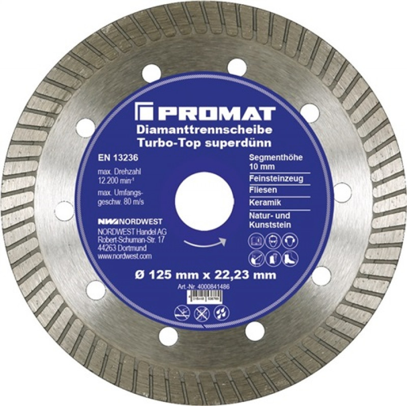 Diamanttrennscheibe Turbo-Top D.350mm Bohr.25,4mm superdünn 10mm PROMAT Diamanttrennscheibe Turbo-Top D.350mm Bohr.25,4mm superdünn 10mm PROMAT