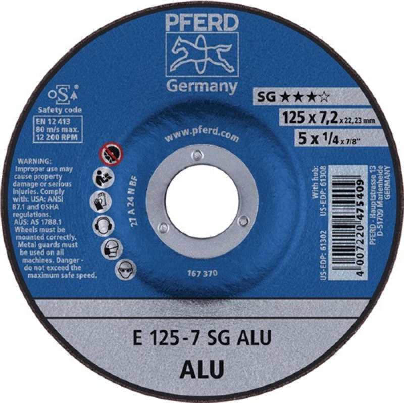 Schruppscheibe SG ALU D115xS7,2mm gekr.Alu.Bohr.22,23mm PFERD Schruppscheibe SG ALU D115xS7,2mm gekr.Alu.Bohr.22,23mm PFERD