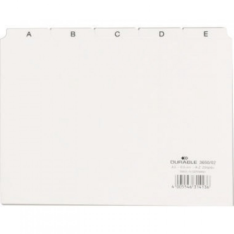 DURABLE Leitkarte 365002 DIN A5 quer A-Z Kunststoff weiß DURABLE Leitkarte 365002 DIN A5 quer A-Z Kunststoff weiß