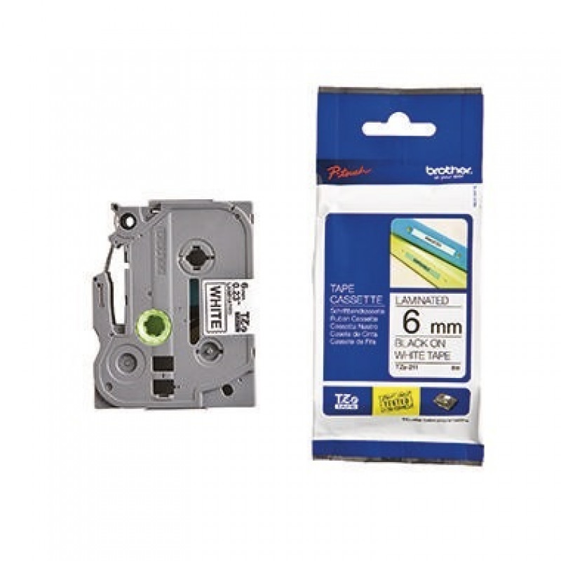 P-touch Schriftbandkassette TZE211 6mmx8m laminiert sw auf ws