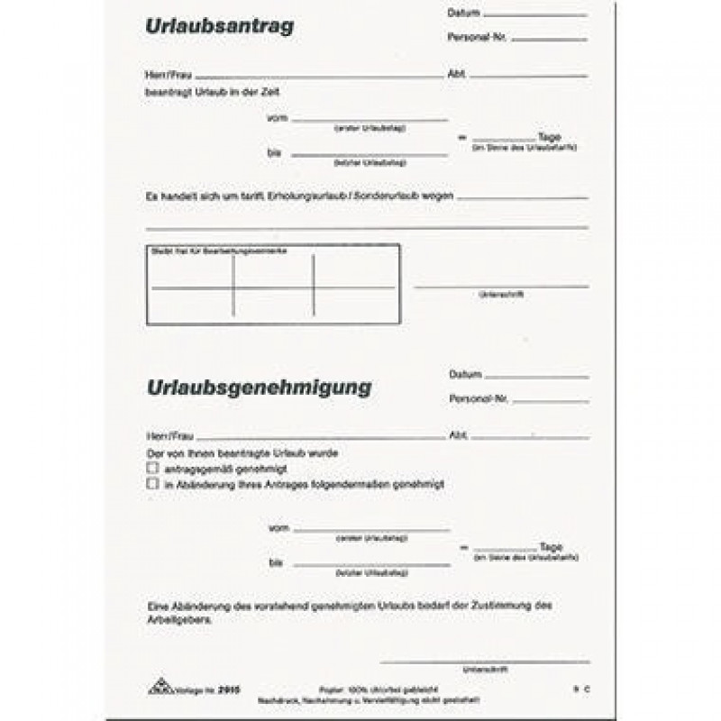 RNK Urlaubsantrag 2915 DIN A5 50Blatt RNK Urlaubsantrag 2915 DIN A5 50Blatt