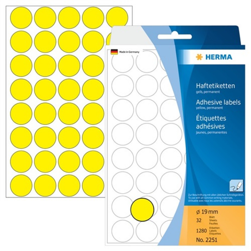 HERMA Markierungspunkt 2251 19mm Papier gelb 1.280 St./Pack. HERMA Markierungspunkt 2251 19mm Papier gelb 1.280 St./Pack.