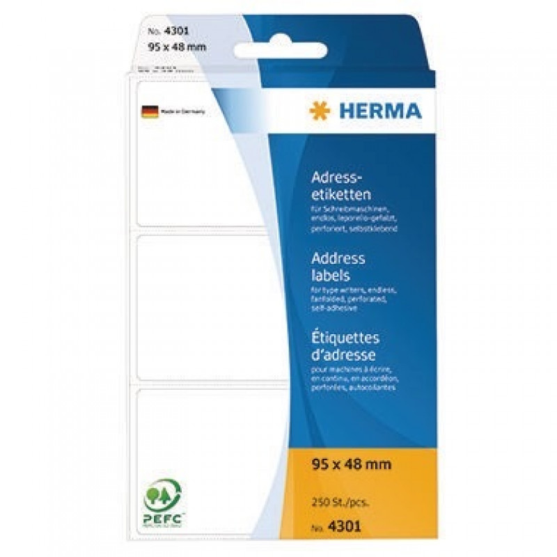 HERMA Adressetikett 4301 95x48mm weiß 250 St./Pack. HERMA Adressetikett 4301 95x48mm weiß 250 St./Pack.