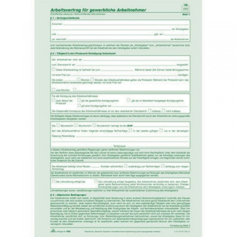 RNK Arbeitsvertrag 542 gewerbliche Arbeitnehmer DIN A4 2x2Blatt RNK Arbeitsvertrag 542 gewerbliche Arbeitnehmer DIN A4 2x2Blatt
