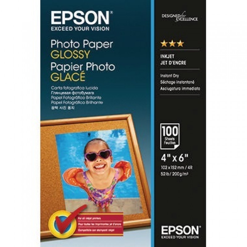 Epson Fotopapier C13S042548 10x15cm 200g Glossy weiß 100 Bl./Pack. Epson Fotopapier C13S042548 10x15cm 200g Glossy weiß 100 Bl./Pack.