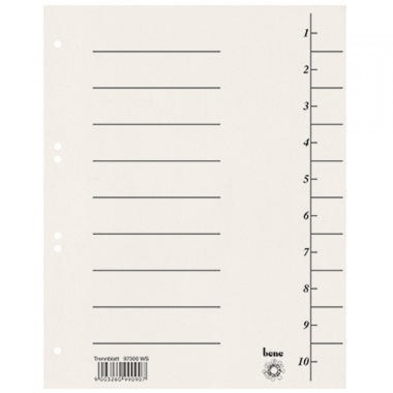 Bene Trennblatt 97300WS DIN A4 Karton weiß Bene Trennblatt 97300WS DIN A4 Karton weiß