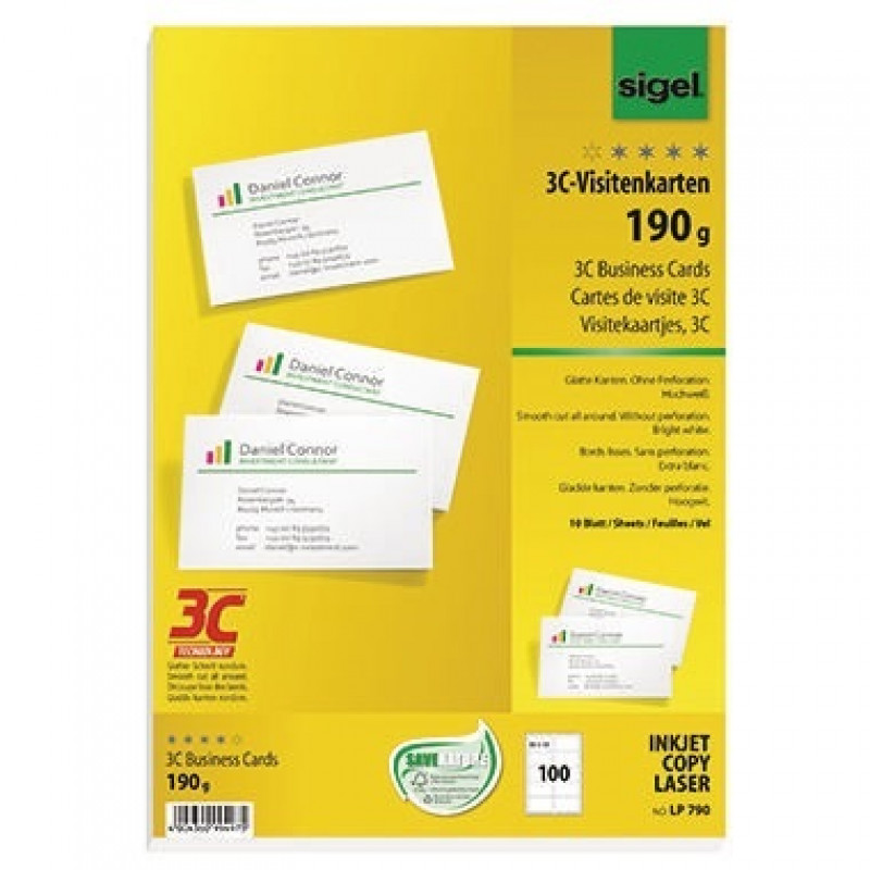 Sigel Visitenkarte LP790 DIN A4 85x55mm 190g ws 100 St./Pack Sigel Visitenkarte LP790 DIN A4 85x55mm 190g ws 100 St./Pack