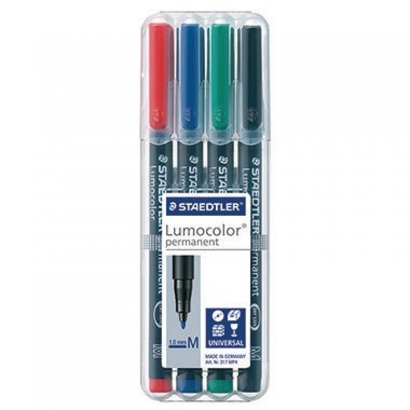 STAEDTLER Folienschreiber Lumocolor 317 WP4 1mm sortiert 4 St./Pack. STAEDTLER Folienschreiber Lumocolor 317 WP4 1mm sortiert 4 St./Pack.