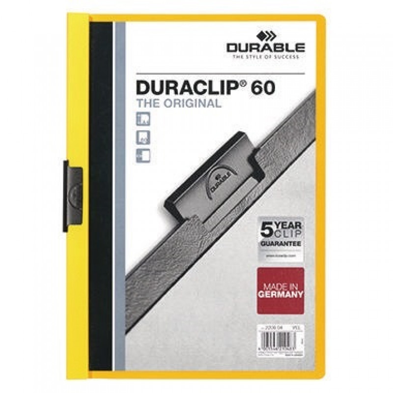 DURABLE Klemmmappe DURACLIP 60 220904 DIN A4 Hartfolie gelb DURABLE Klemmmappe DURACLIP 60 220904 DIN A4 Hartfolie gelb