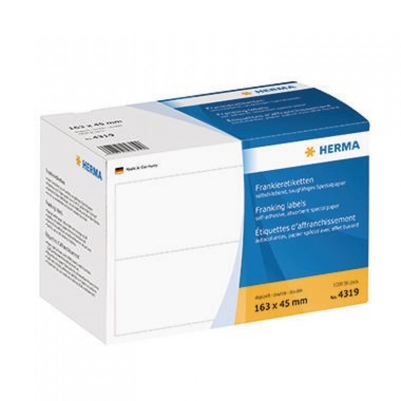 HERMA Frankieretikett 4319 163x45mm doppelt weiß 1.000 St./Pack. HERMA Frankieretikett 4319 163x45mm doppelt weiß 1.000 St./Pack.