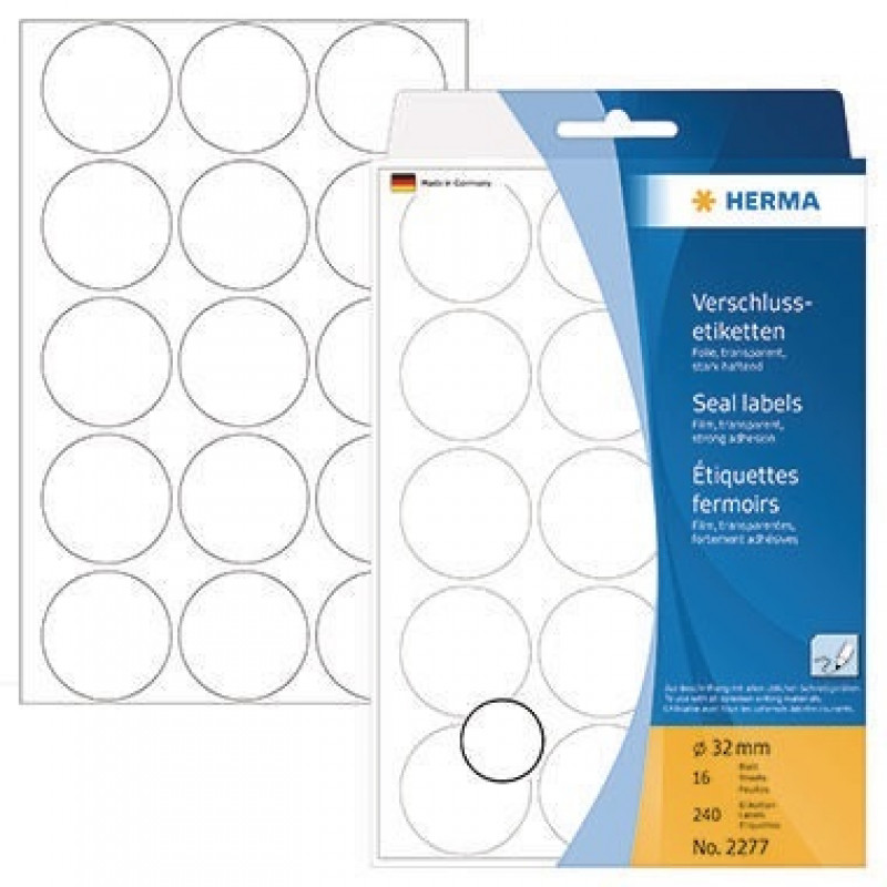 HERMA Verschlussetikett 2277 32mm rund transparent 240 St./Pack. HERMA Verschlussetikett 2277 32mm rund transparent 240 St./Pack.