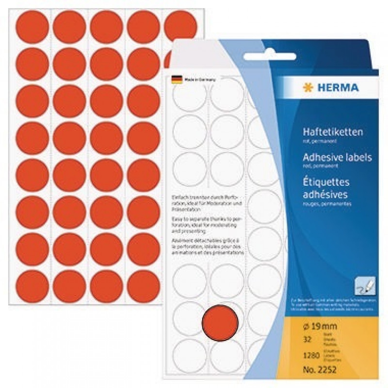 HERMA Markierungspunkt 2252 19mm Papier rot 1.280 St./Pack. HERMA Markierungspunkt 2252 19mm Papier rot 1.280 St./Pack.