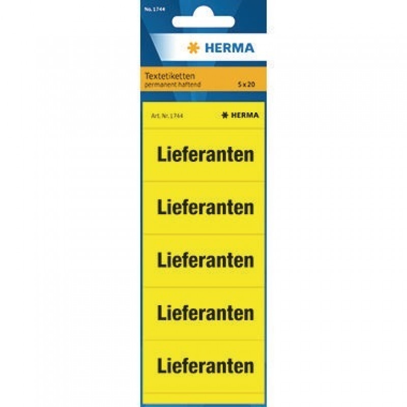 HERMA Ordneretikett Lieferanten 1744 60x26mm gelb 100 St./Pack. HERMA Ordneretikett Lieferanten 1744 60x26mm gelb 100 St./Pack.
