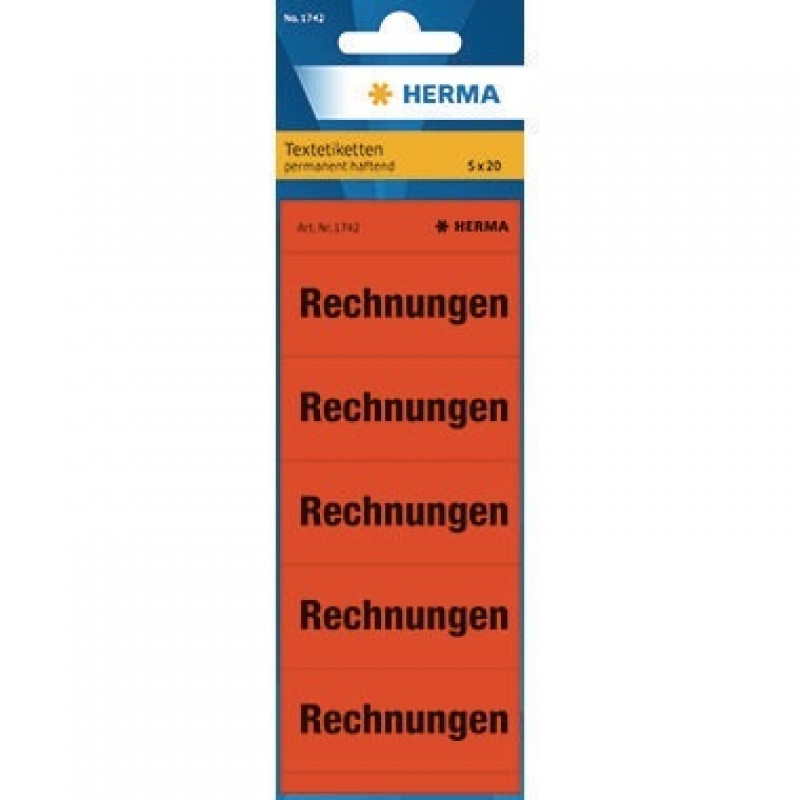 HERMA Ordneretikett Rechnungen 1742 60x26mm rot 100 St./Pack. HERMA Ordneretikett Rechnungen 1742 60x26mm rot 100 St./Pack.
