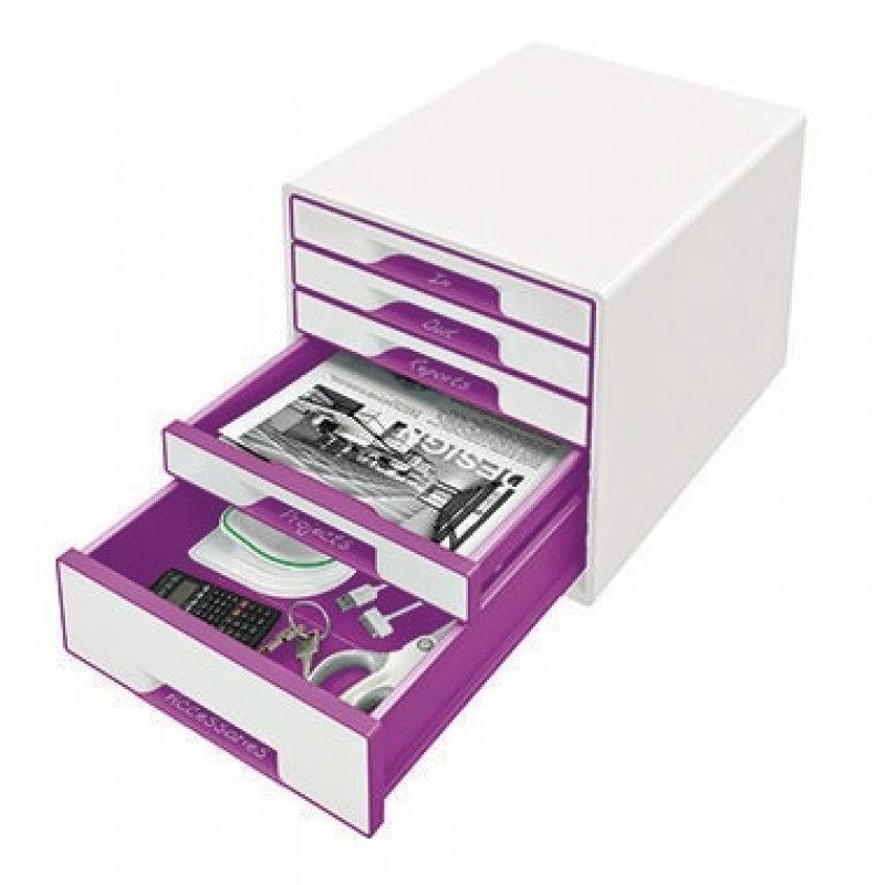 Leitz Schubladenbox WOW CUBE 52141062 5Schubfächer weiß/violett