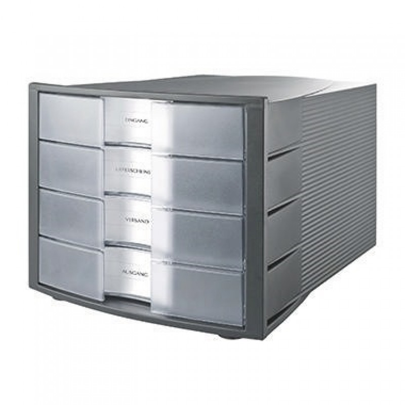 HAN Schubladenbox IMPULS 1010-X-193 DIN C4 4Schubfächer d.grau/transl.