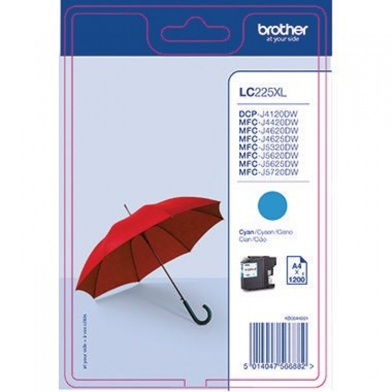 Brother Tintenpatrone LC225XLC 1.200Seiten cyan